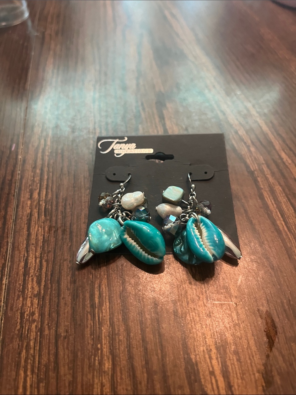 Ocean-Tone Teal Shell Drop Earrings by Tanya creations brand new